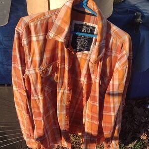 B-Society Men's Orange Plaid Shirt